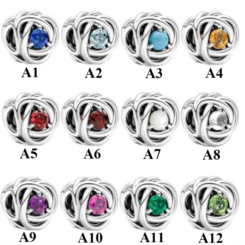 Braided Openwork Birthstone Charm 925 Sterling Silver for Bracelet