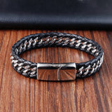 Braided Rope Leather Bracelet Punk Style Stainless Steel Bangle