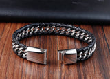 Braided Rope Leather Bracelet Punk Style Stainless Steel Bangle