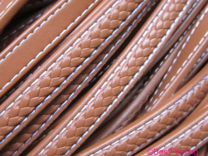 Braided Leather Cord 12x6mm for Men's Bracelet, Brown