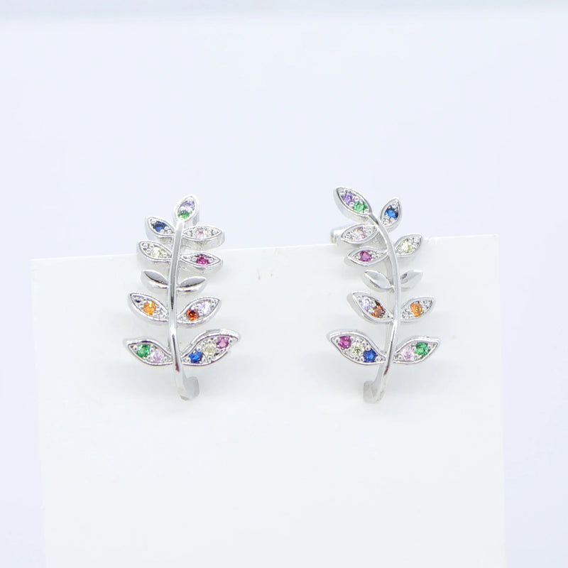 Branch Earrings Silver Leaves Crystals Women Novelty
