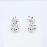 Branch Earrings Silver Leaves Crystals Women Novelty