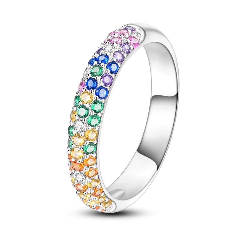 925 Silver Sun Moon Stars Pink Heart Crown Rings Women Anniversary Gift