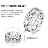 925 Silver Sun Moon Stars Pink Heart Crown Rings Women Anniversary Gift