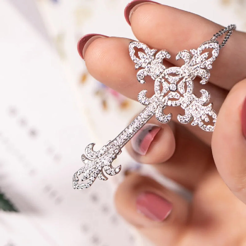 925 Silver diamond painting full palace Cross Pendant Necklace for women men