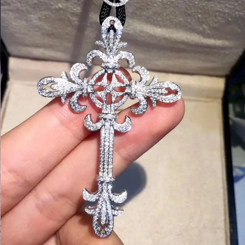 925 Silver Diamond Painting Full Palace Cross Pendant Necklace