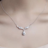 925 Silver Angel Wings 2ct SONA DIAMOND Necklace Water Drop Pendant