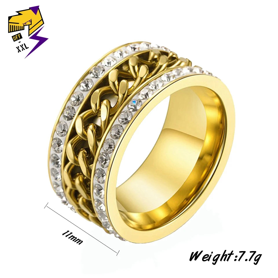 Rotatable Chain Ring Bling Crystal Couple Jewelry