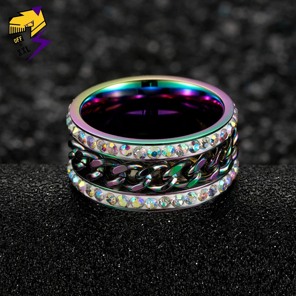 Rotatable Chain Ring Bling Crystal Couple Jewelry