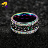 Rotatable Chain Ring Bling Crystal Couple Jewelry