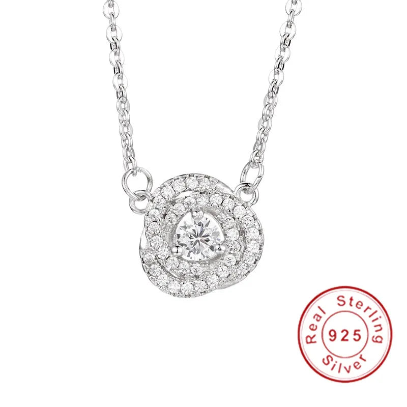 5A Zircon Cz Real 925 Sterling silver Wedding Pendant with Necklace