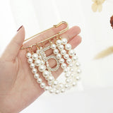 Crystal Rhinestones Pearls Safety Pin Brooch