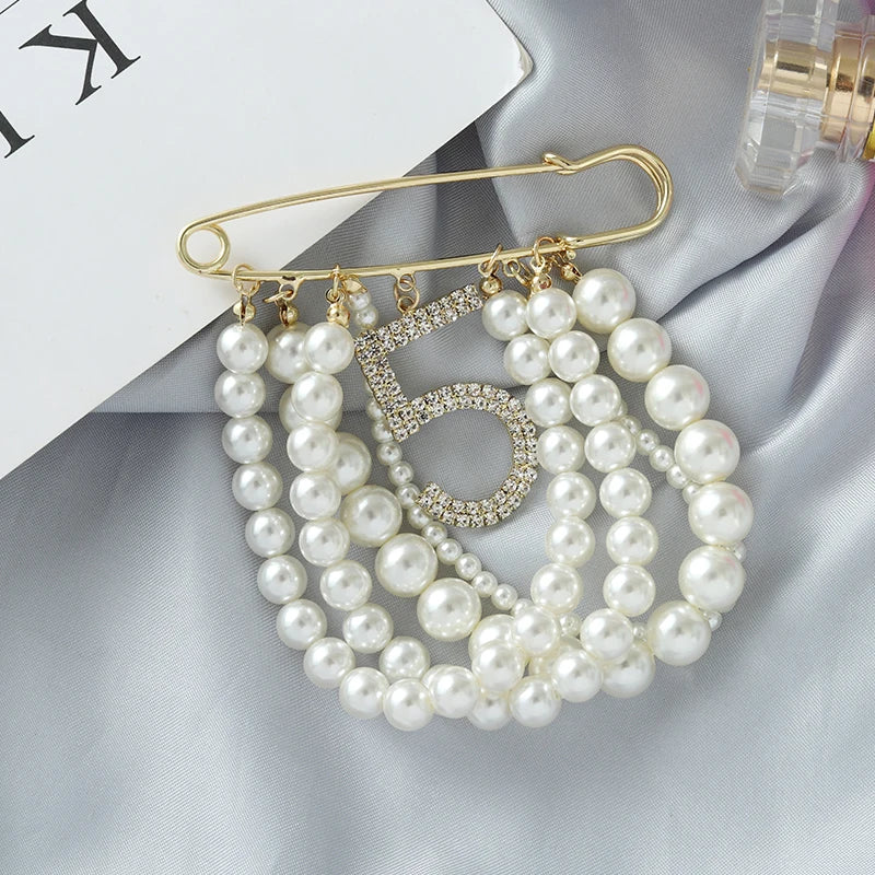 Crystal Rhinestones Pearls Safety Pin Brooch