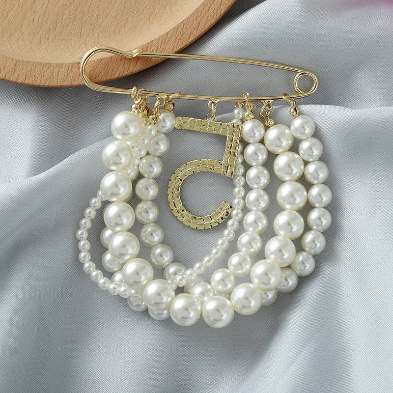 Crystal Rhinestones Pearls Safety Pin Brooch