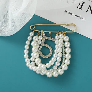 Crystal Rhinestones Pearls Safety Pin Brooch