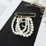 Crystal Rhinestones Pearls Safety Pin Brooch