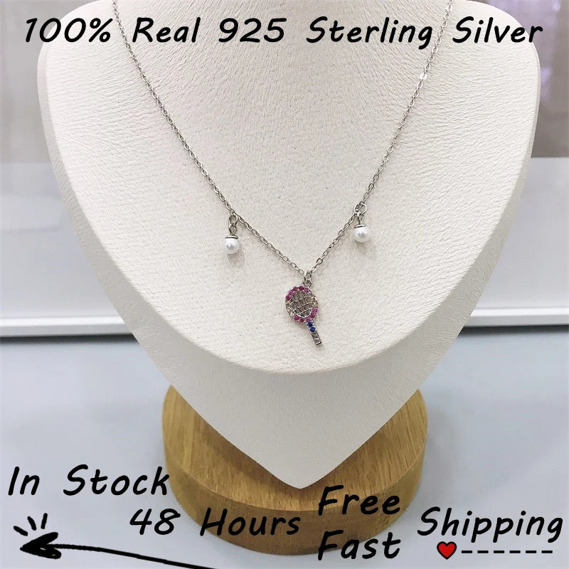 925 Silver Multicolor Moissanite Tennis Racket Necklace