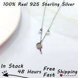 925 Silver Multicolor Moissanite Tennis Racket Necklace