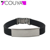 Stainless Steel Silica Gel Bracelet Bangle Men Blank Pendant Bracelet