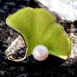 Gingko Leaf Pearl Brooch Pin for Women