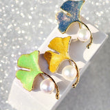 Gingko Leaf Pearl Brooch Pin for Women