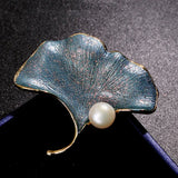 Gingko Leaf Pearl Brooch Pin for Women
