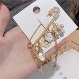 Flower Portrait Pearl Chain Safety Pin Badges for Women