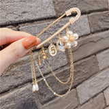 Flower Portrait Pearl Chain Safety Pin Badges for Women