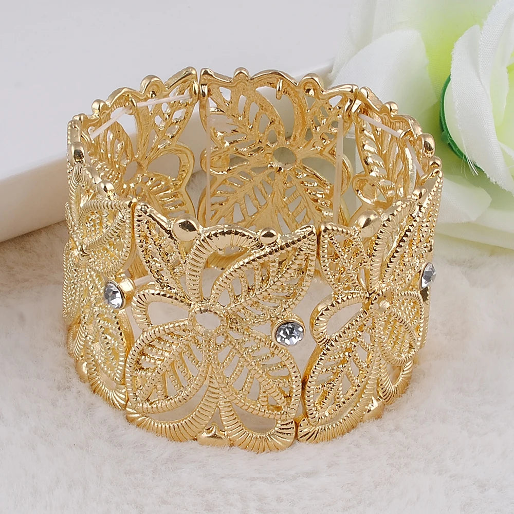 Vintage Turkey Hollow Flower Women's Bohemian Cuff Bangles