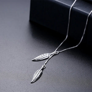 Vintage Double Leaves Pendant Necklaces 925 Sterling Silver Chain Women Necklace