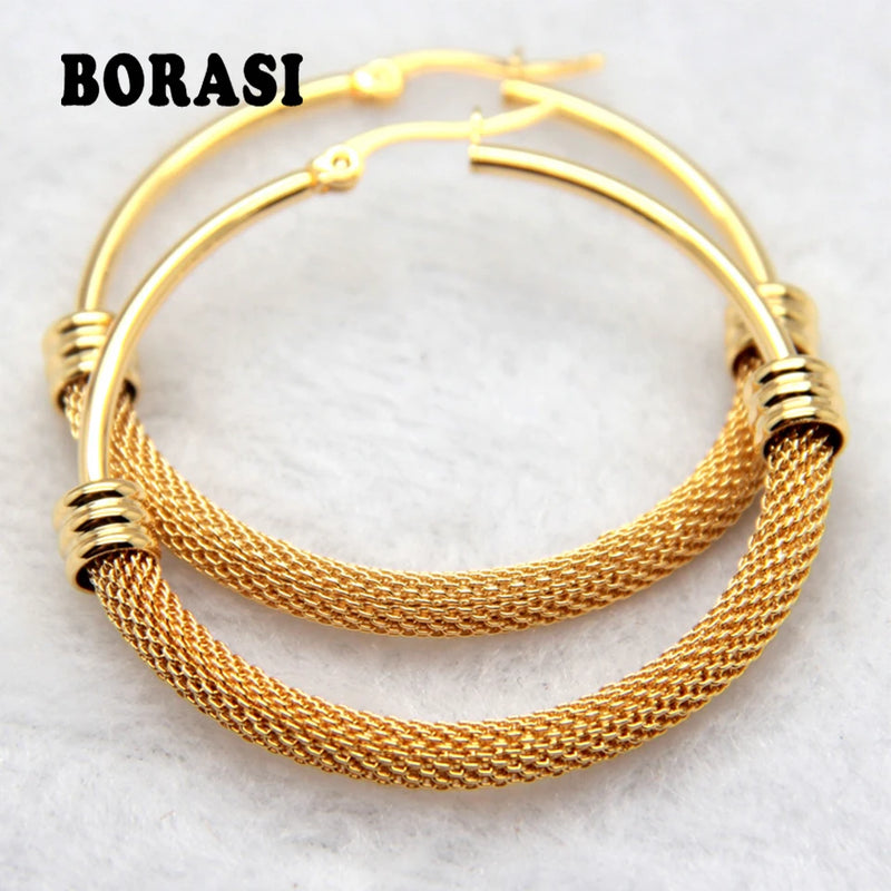 Color/White Net Round Hoop Earrings