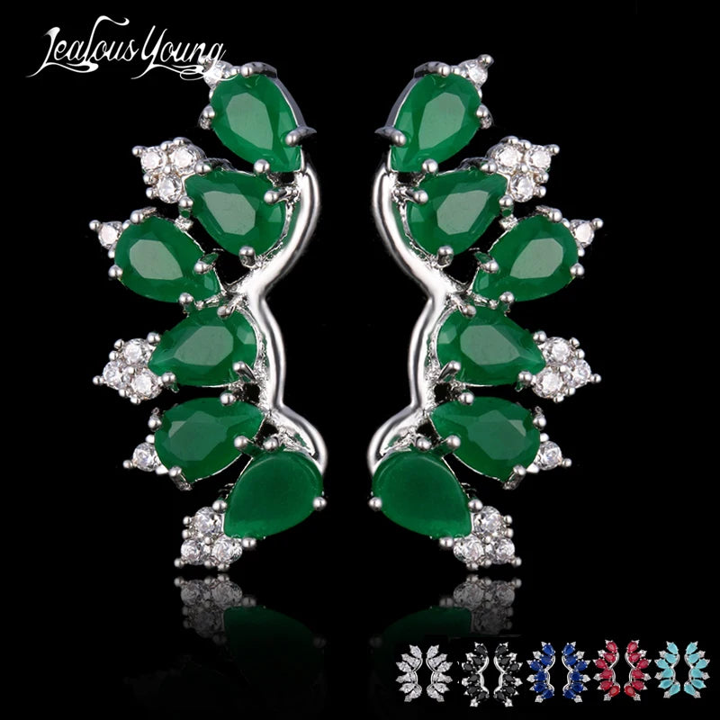 Ethnic Green Wings Zircon Earrings Crystal Silver Bohemian Indian Jewelry Gift
