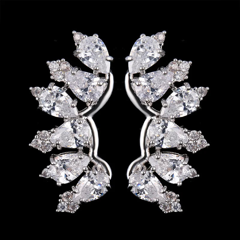Ethnic Green Wings Zircon Earrings Crystal Silver Bohemian Indian Jewelry Gift
