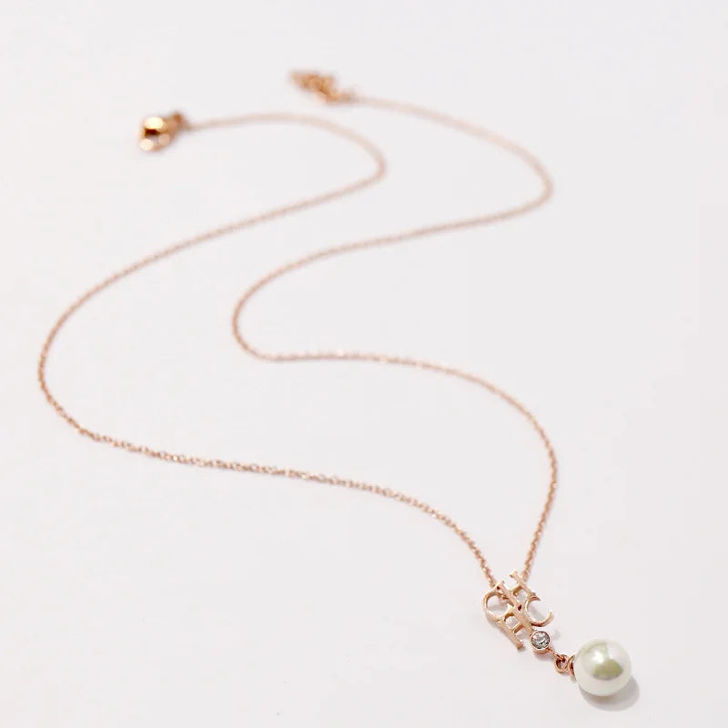 Rose Titanium Earring Necklace Set for Women