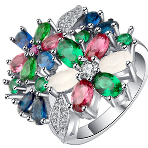 Pink Flower Ring Vintage Wedding Engagement Rings Silver Filled Jewelry