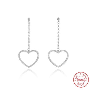Heart Dangle Earrings Sterling Silver 925 Simulated Diamond for Women