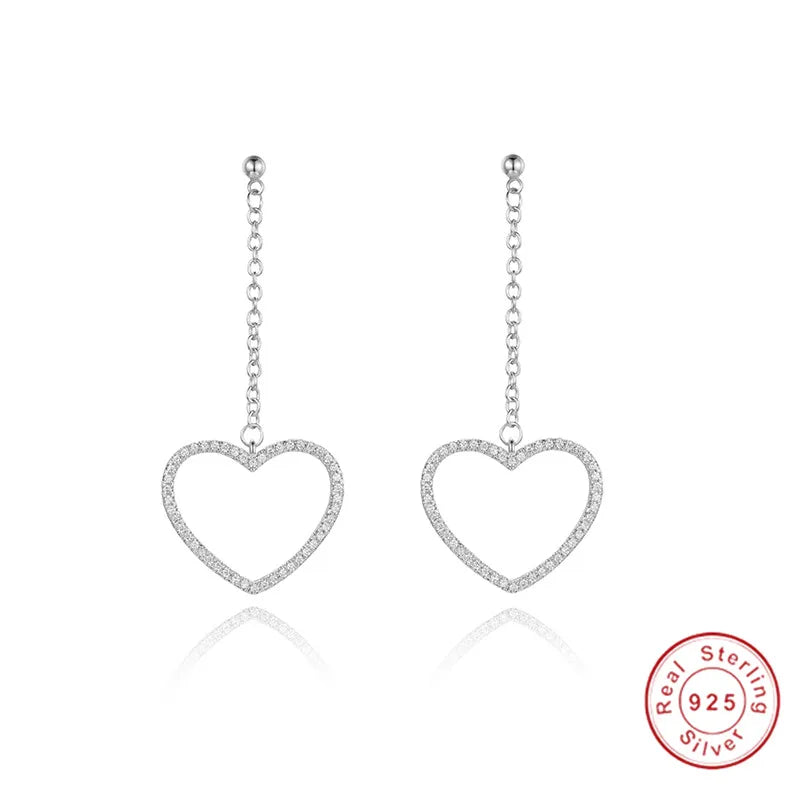 Heart Dangle Earrings Sterling Silver 925 Simulated Diamond for Women