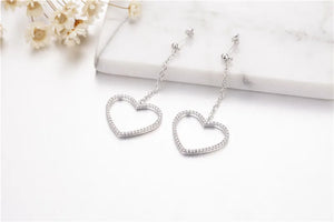 Heart Dangle Earrings Sterling Silver 925 Simulated Diamond for Women