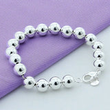 925 Silver 10mm Beaded Bracelet Bangles for Women Men