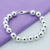 925 Silver 10mm Beaded Bracelet Bangles for Women Men