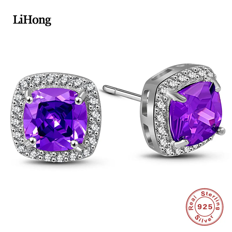 Natural Amethyst Earrings 925 Sterling Silver Wedding Jewelry