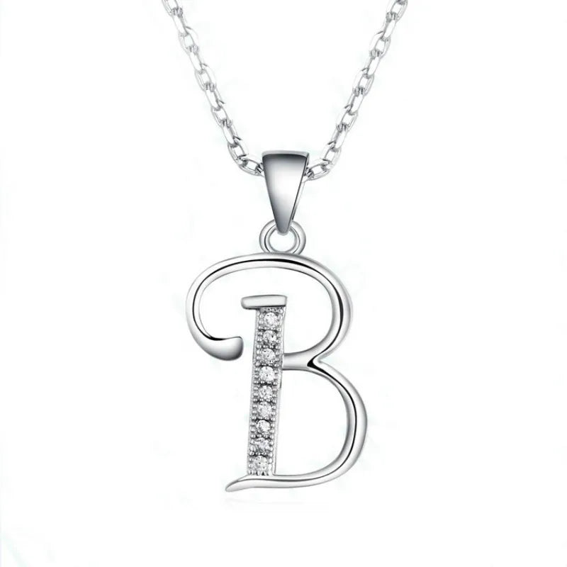26 Letters Necklace Pendant 925 Sterling Silver Inlay AAAAA Cubic Zircon Charm