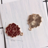 60PCS 20*27MM Dark Red Enamel Flower Charms Pendant DIY Jewelry