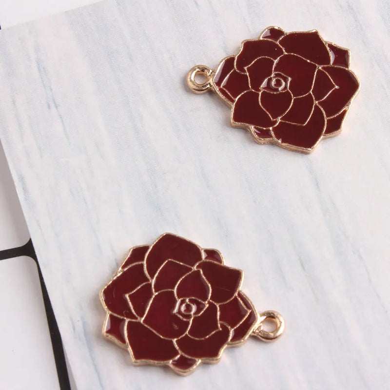 60PCS 20*27MM Dark Red Enamel Flower Charms Pendant DIY Jewelry