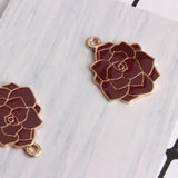 60PCS 20*27MM Dark Red Enamel Flower Charms Pendant DIY Jewelry
