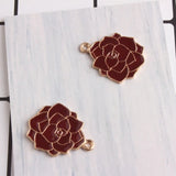 60PCS 20*27MM Dark Red Enamel Flower Charms Pendant DIY Jewelry