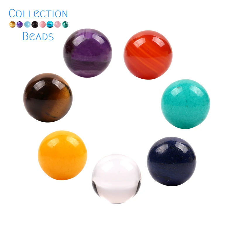 7 PCS 16mm Natural Chakra Tumbled Sphere Crystal Ball Healing Stone