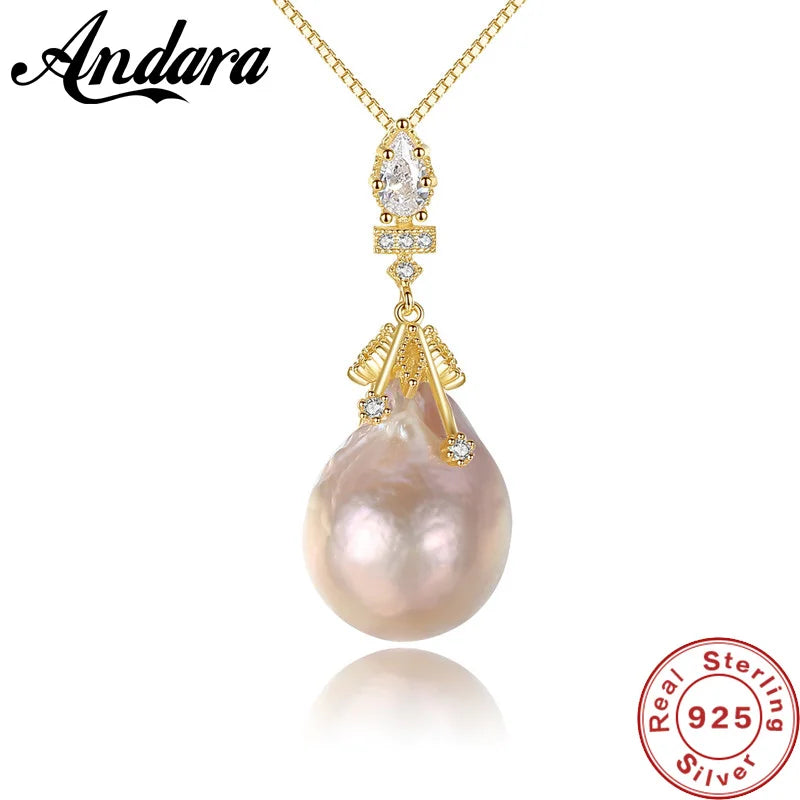 925 Silver Baroque Multicolor Pearl Pendant Necklace for Women