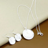925 Silver High Jewelry Set Round Pendant Necklace Earrings