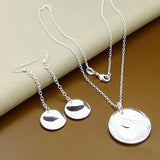 925 Silver High Jewelry Set Round Pendant Necklace Earrings